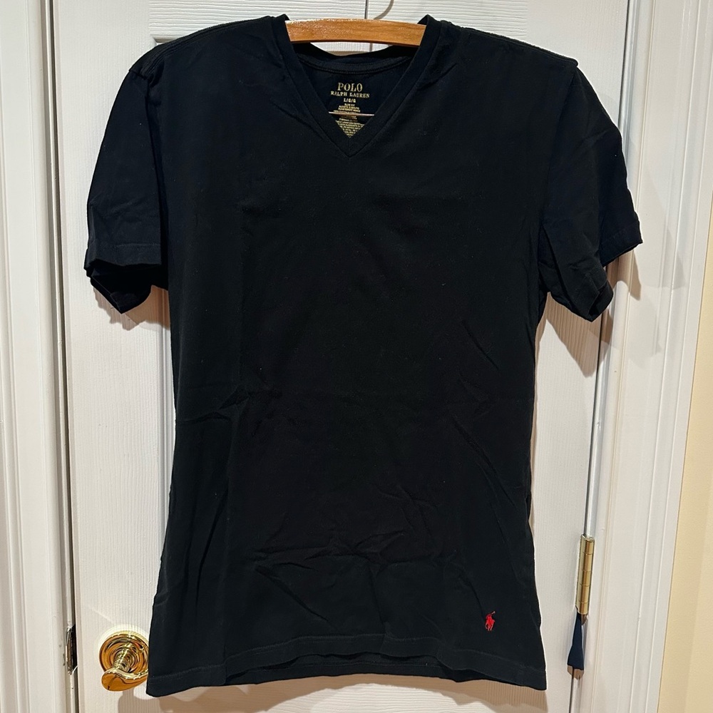 Polo Ralph Lauren Mens Black V Neck Short Sleeve Size Large